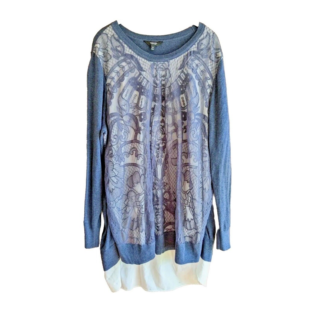 Simply Vera Wang Womens Sweater  3X Lace Overlay 2Fer Top Flowing Boho Romantic
